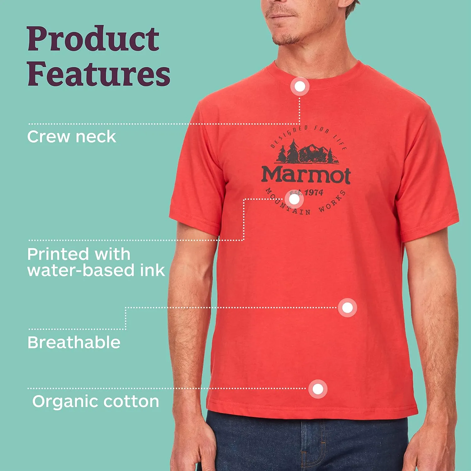 MARMOT Men's Logo T-Shirts - Printed Graphic on Cotton Tee