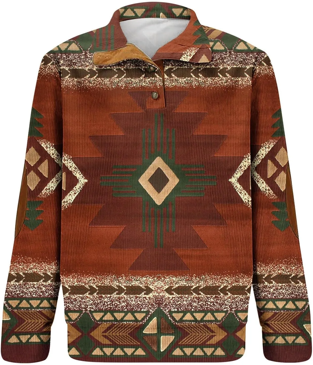 Men Shirts Casual Long Sleeve Aztec Ethnic Quarter Zip Lightweight Sweatshirt Causal Ethnic Print Button Pullover