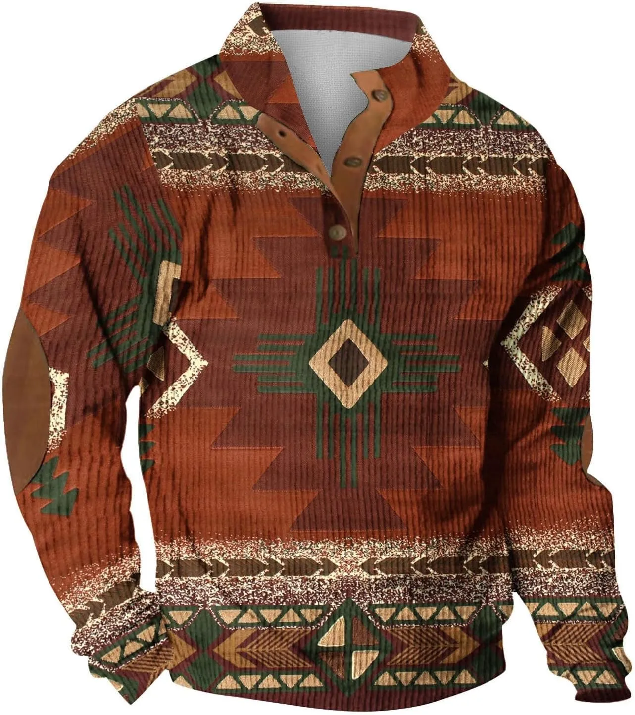 Men Shirts Casual Long Sleeve Aztec Ethnic Quarter Zip Lightweight Sweatshirt Causal Ethnic Print Button Pullover