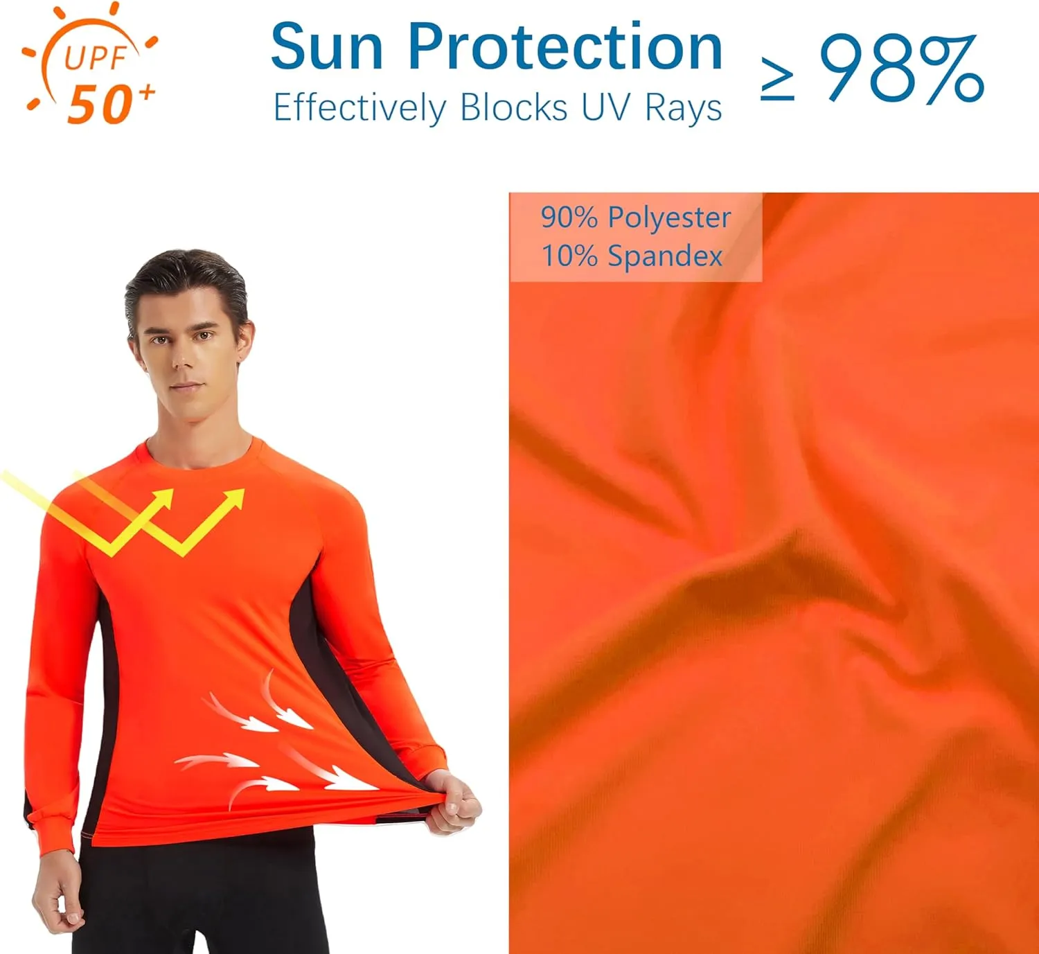 Men's 2-Tone Side Blocked Long Sleeve Crew Neck Slim Fit Active Stretch Shirt