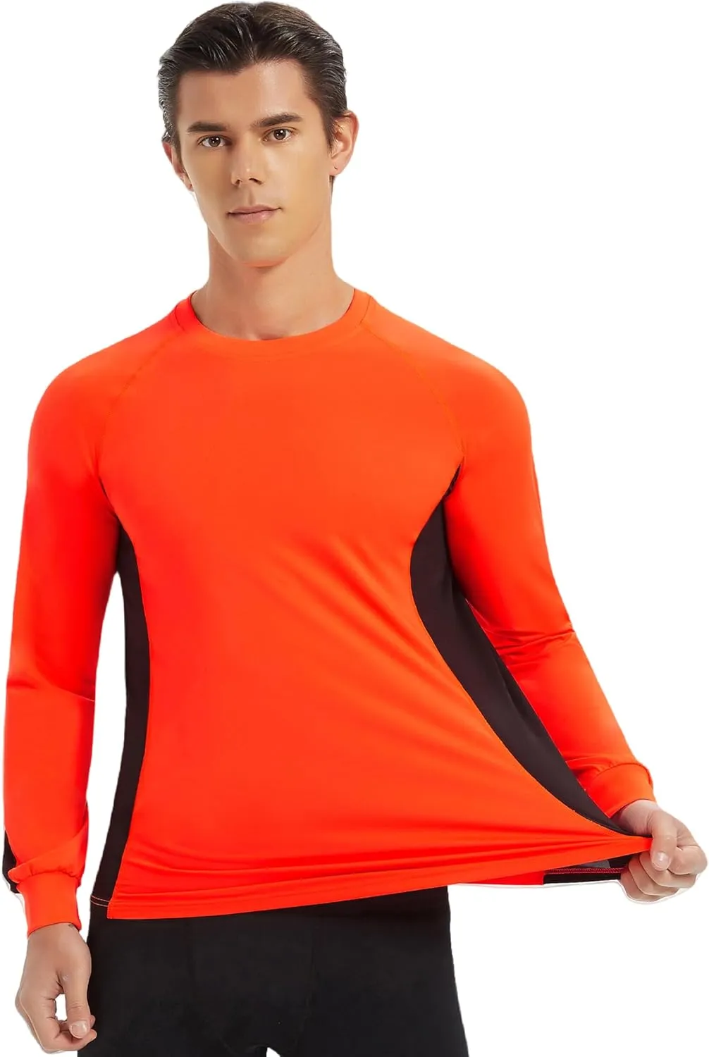 Men's 2-Tone Side Blocked Long Sleeve Crew Neck Slim Fit Active Stretch Shirt