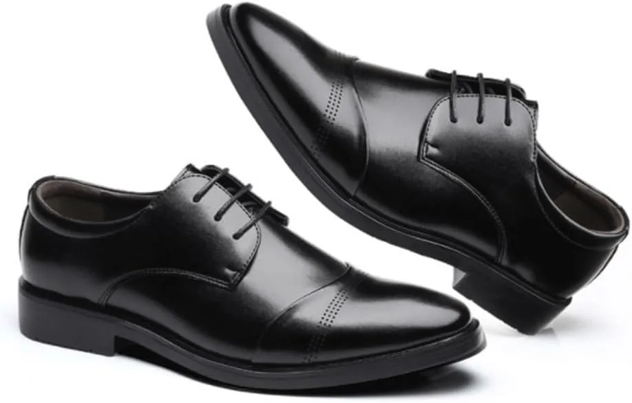 Mens Dress Shoes Casual Business Office Leather Lace Up Cap Toe Oxfords Wedding Formal Classic Shoes for Men Comfortable
