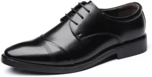 Mens Dress Shoes Casual Business Office Leather Lace Up Cap Toe Oxfords Wedding Formal Classic Shoes for Men Comfortable