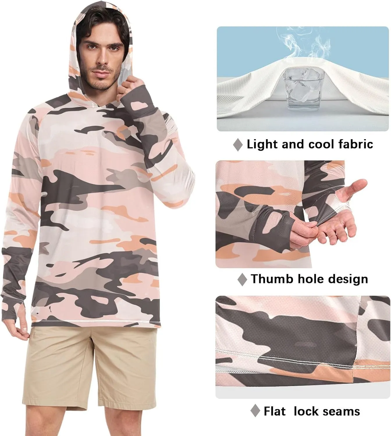 Mens Sun Protection Hoodie Long Sleeve Quick-Dry UPF 50  Rash Guard for Men