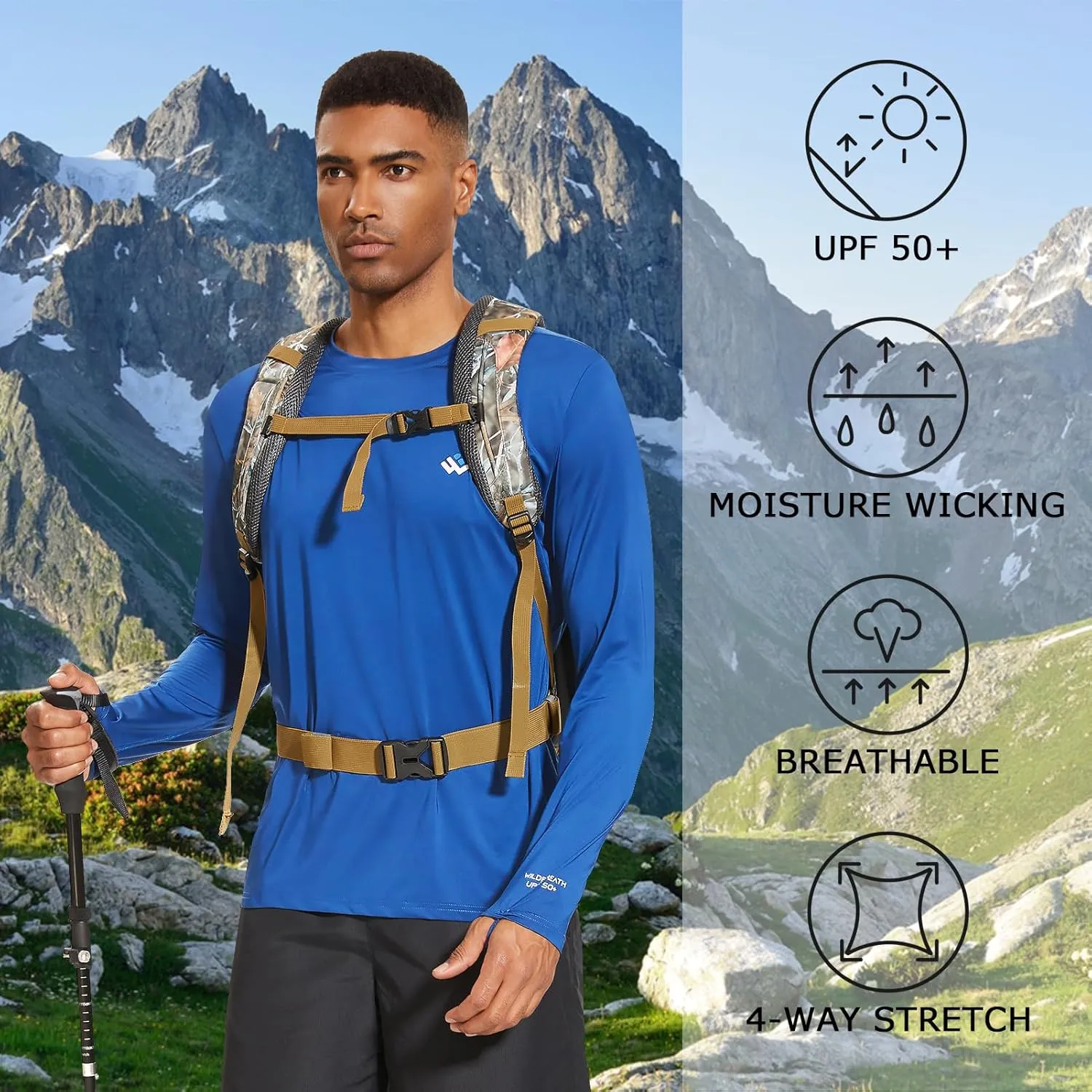Men’s UPF 50  Lightweight Long Sleeve Casual T-Shirt Quick Dry UV Sun Protection for Outdoor Beach Hiking Fishing Exercise