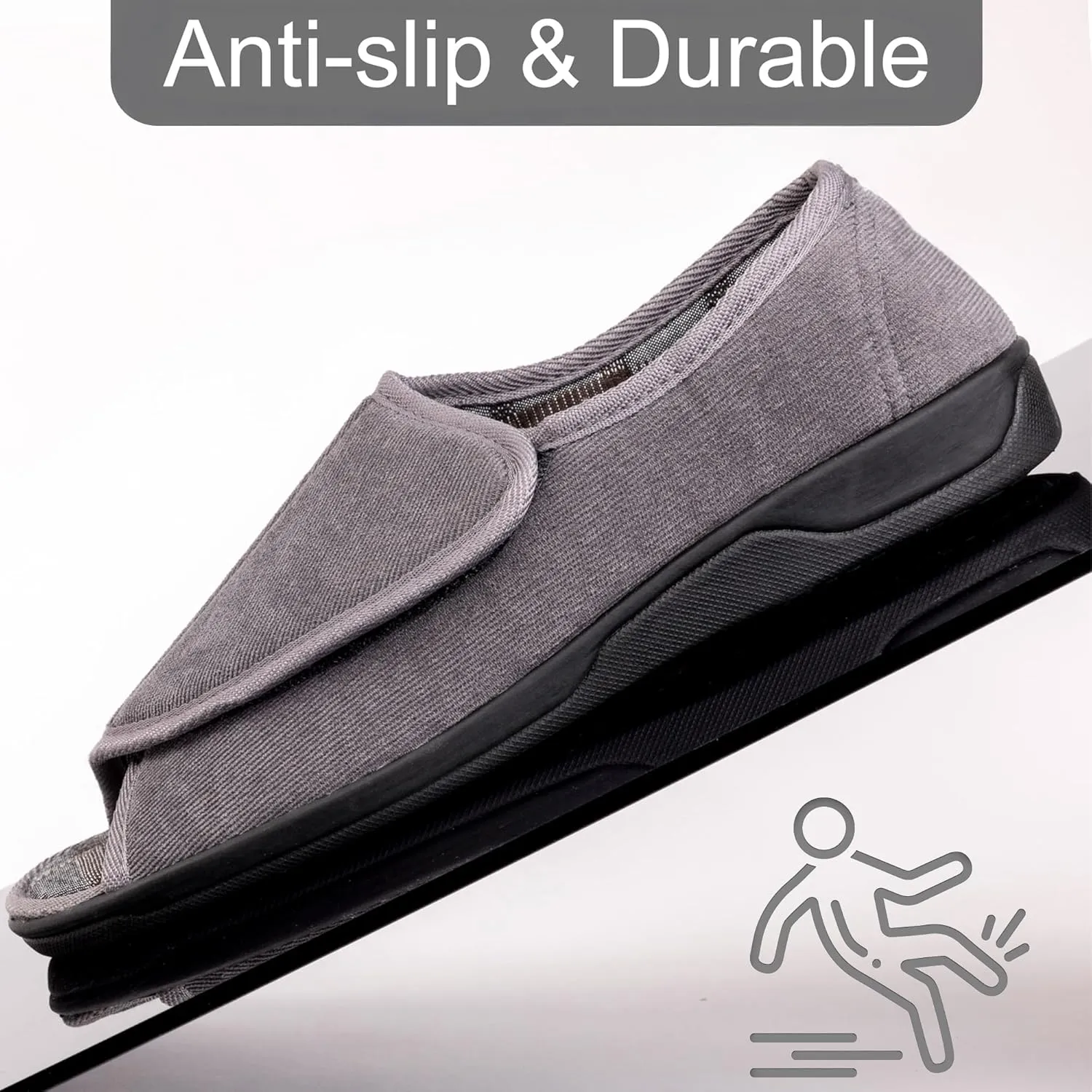 Men's Wide Furry 80-D Memory Foam Diabetic Slipper with Adjustable Closures, Wide Width Warm Plush Fleece Arthritis Edema Swollen Diabetic House Shoes Machine Washable w/Anti Slip Sole