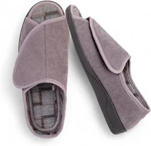 Men's Wide Furry 80-D Memory Foam Diabetic Slipper with Adjustable Closures, Wide Width Warm Plush Fleece Arthritis Edema Swollen Diabetic House Shoes Machine Washable w/Anti Slip Sole