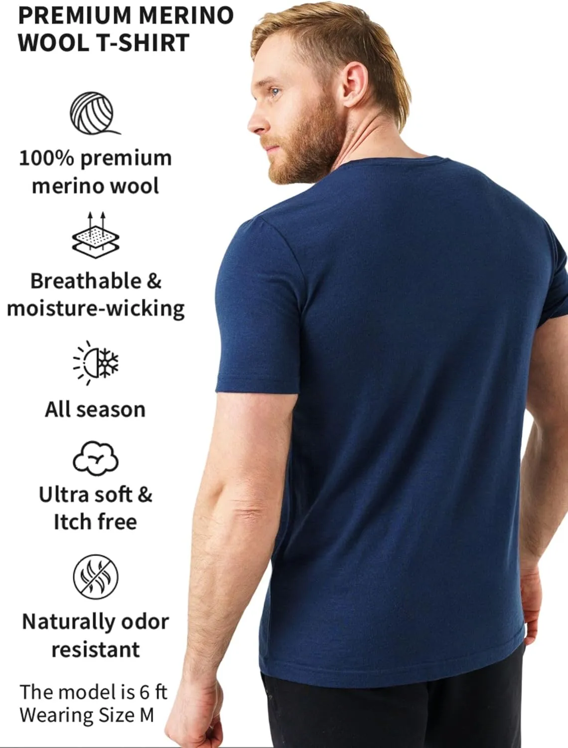 Merino Wool T-Shirt Mens - Merino Wool Undershirt Thermal Shirt for Men and Hiking Socks