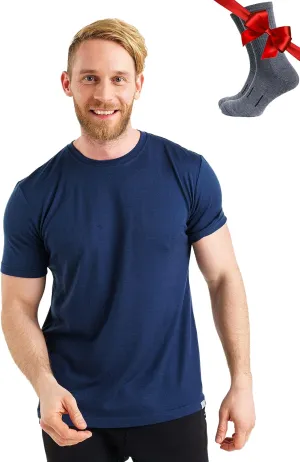 Merino Wool T-Shirt Mens - Merino Wool Undershirt Thermal Shirt for Men and Hiking Socks