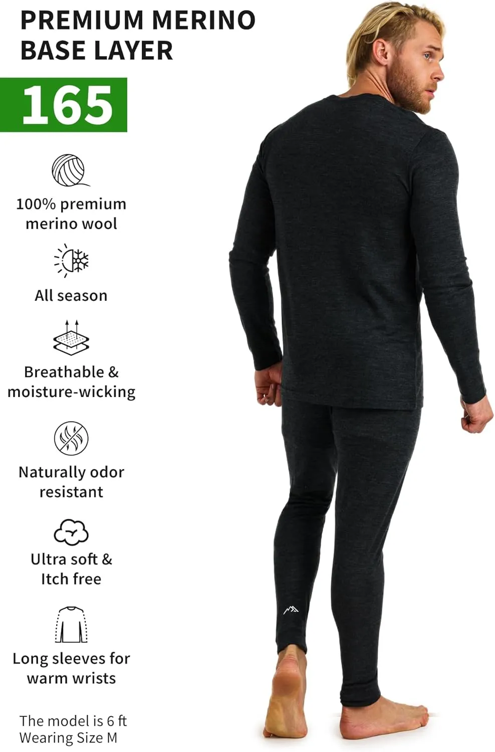 Merino.tech Merino Wool Base Layer Mens Set - Heavyweight, Midweight, Lite Merino Wool Thermal Underwear For Men Top, Bottom