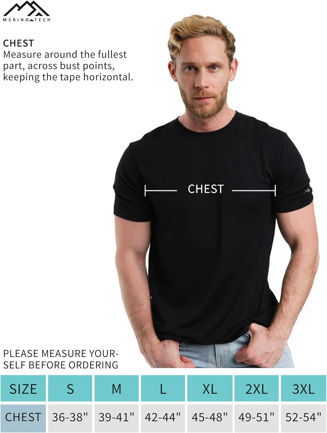 Merino.tech Merino Wool T-Shirt Mens - 100% Merino Wool Undershirt Lightweight Base Layer