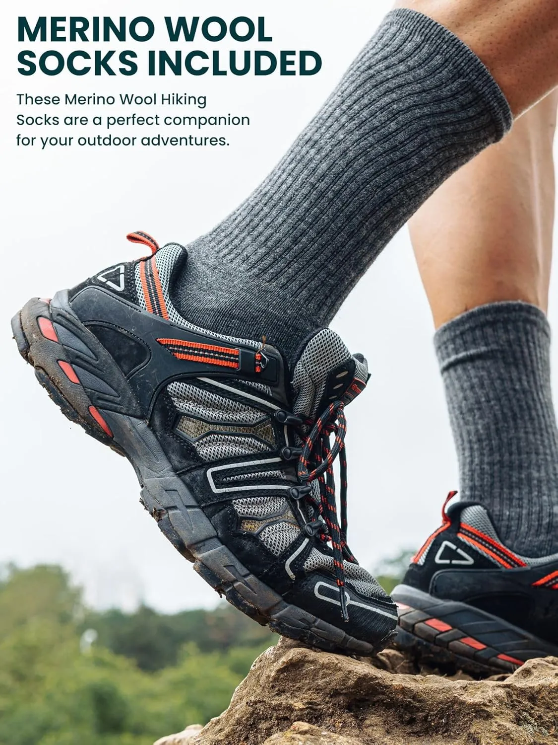 Merino.tech Merino Wool T-Shirt Mens - 100% Organic Merino Wool Undershirt Thermal Shirt Men and Hiking Socks