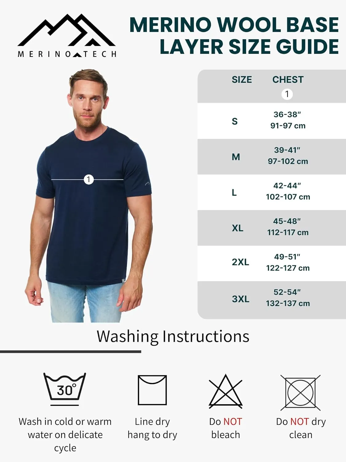 Merino.tech Merino Wool T-Shirt Mens - 100% Organic Merino Wool Undershirt Thermal Shirts for Men Base Layer and Hiking Socks