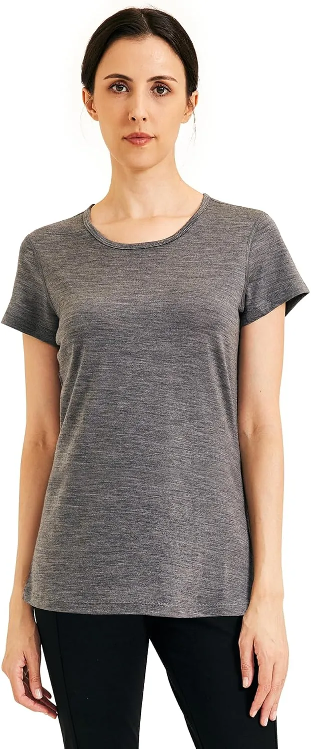 METARINO 100% Merino Wool T-Shirt Women,Short Sleeve Lightweight Crew Neck Base Layer Tee Shirt for Travel,Hiking