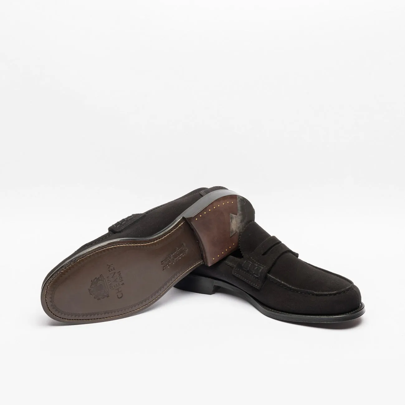 Mocassino penny Cheaney Joseph & Sons Dover EF in camoscio nero