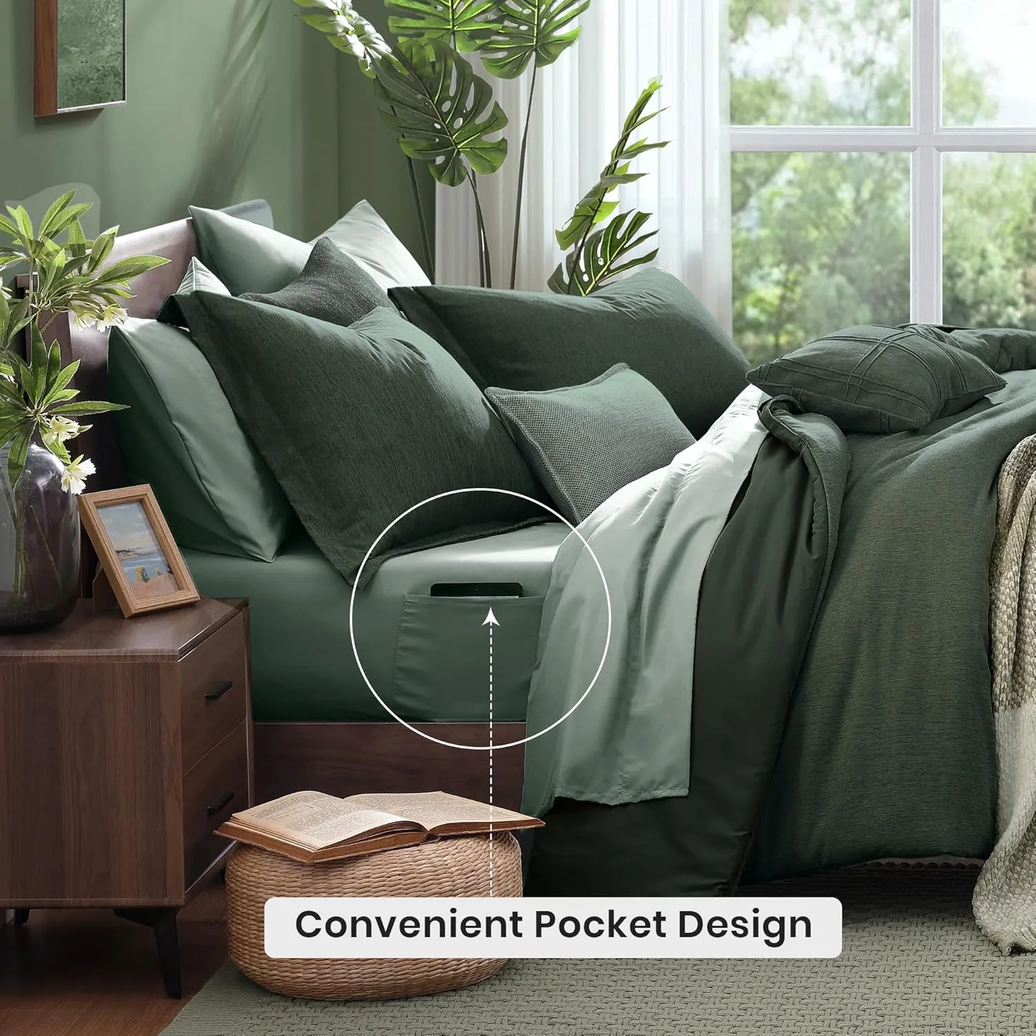 Monbix King Size Comforter Set, Deep Forest King Size Bedding Set Reversible, King Comforter Set 7 Pieces, Cationic Dyeing Bed in a Bag with Comforter, Sheets, Pillowcases & Shams