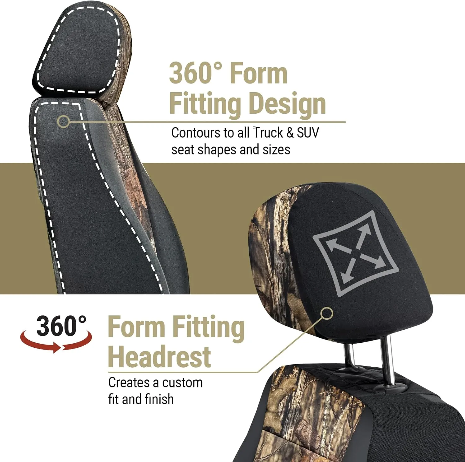 Mossy Oak Break-up Country Heavy Duty Seat Covers for Front Seats; Fits Full-Size Trucks or SUVs; Includes Front and Rear Storage Pockets, Built-in Molle Style Organizer; Semi-Custom Fit; 2pcs