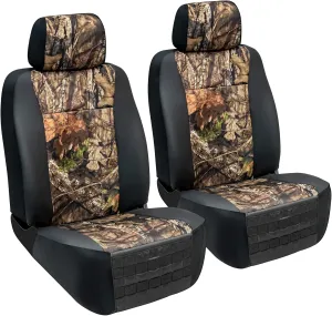 Mossy Oak Break-up Country Heavy Duty Seat Covers for Front Seats; Fits Full-Size Trucks or SUVs; Includes Front and Rear Storage Pockets, Built-in Molle Style Organizer; Semi-Custom Fit; 2pcs