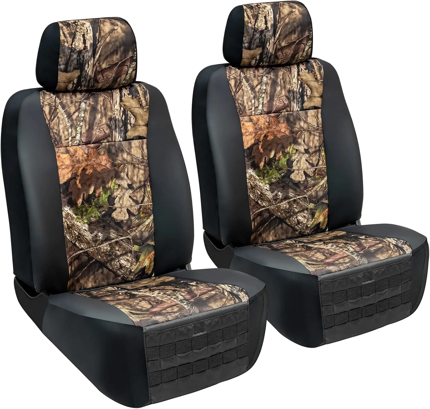 Mossy Oak Break-up Country Heavy Duty Seat Covers for Front Seats; Fits Full-Size Trucks or SUVs; Includes Front and Rear Storage Pockets, Built-in Molle Style Organizer; Semi-Custom Fit; 2pcs