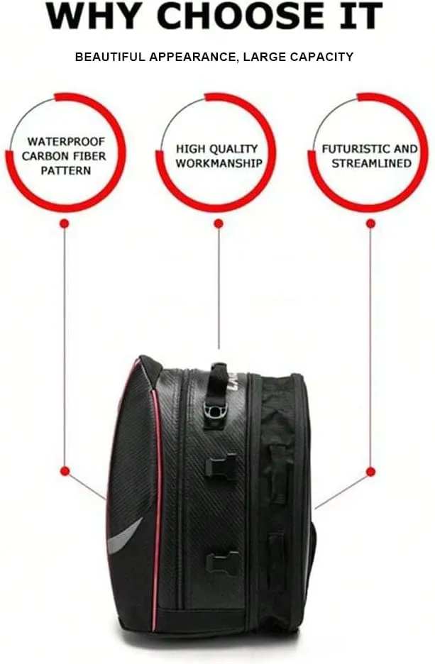 Motorcycle Tail Bag for Triumph Street Cup 2017-2019, Large Capacity Water-Resistant Wear-Resistant Motorcycle Helmet Bag, Expandable Rear Seat Storage Luggage Backpack,B White Black