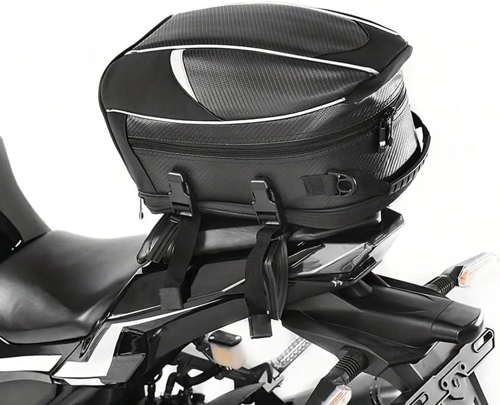Motorcycle Tail Bag for Triumph Street Cup 2017-2019, Large Capacity Water-Resistant Wear-Resistant Motorcycle Helmet Bag, Expandable Rear Seat Storage Luggage Backpack,B White Black