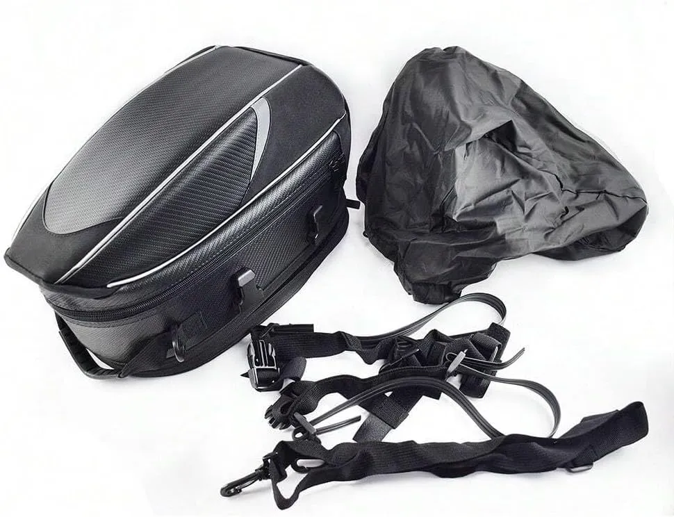 Motorcycle Tail Bag for Triumph Street Cup 2017-2019, Large Capacity Water-Resistant Wear-Resistant Motorcycle Helmet Bag, Expandable Rear Seat Storage Luggage Backpack,B White Black