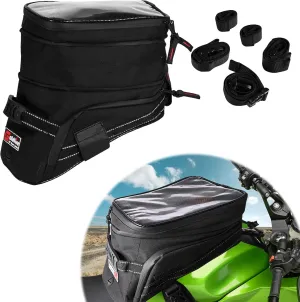 Motorcycle Tank Bag, 1680D Oxford Water Resistant Gas Oil Fuel Tank Bag Touch Screen Phone Pouch Universal For Harley Yamaha Suzuki Kawasaki with Fastening Straps Non-slip Pad (Black)