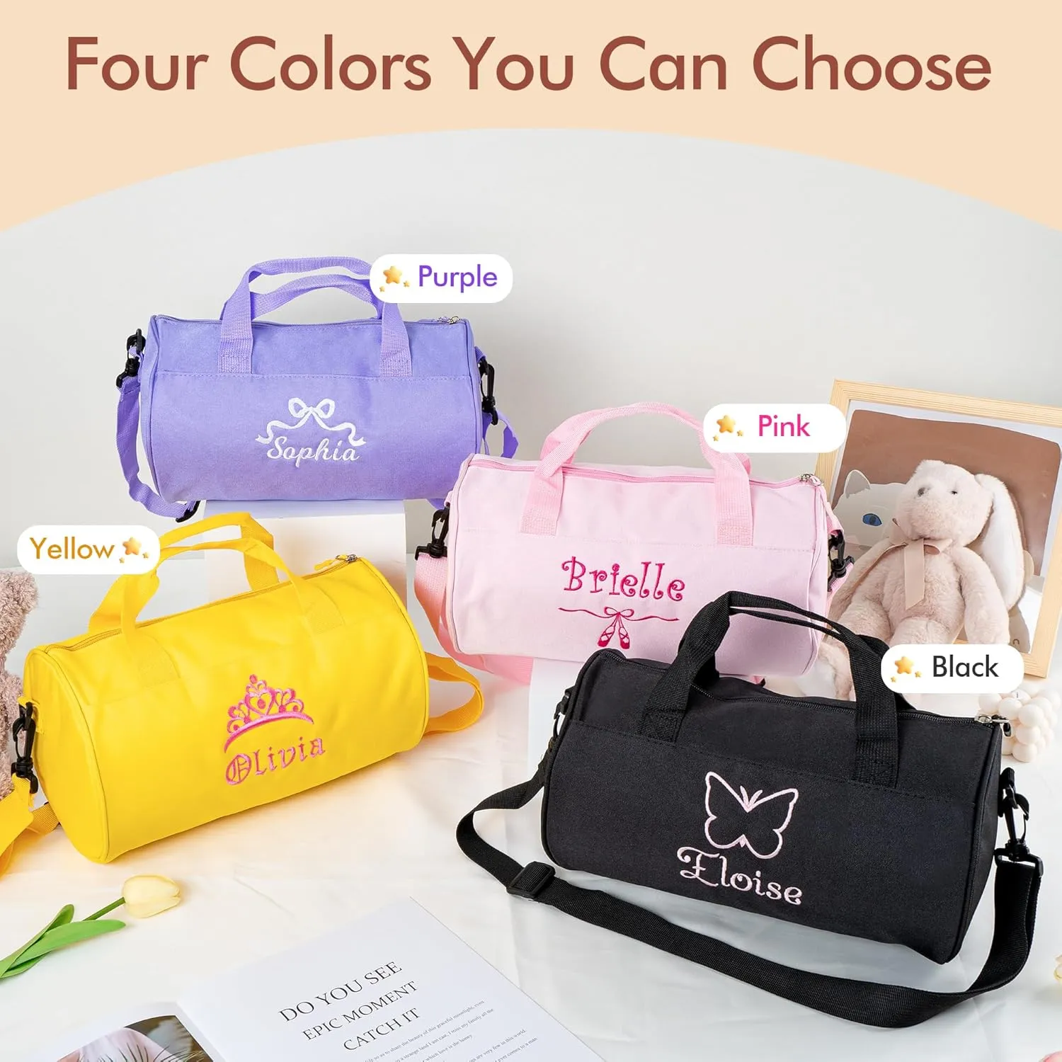 MT WORLD Toddler Dance Duffle for Girls - Personalized Kids Bag with Name, Waterproof Monogram Ballet Dancer Ballerina Bag for Child, Overnight Gift