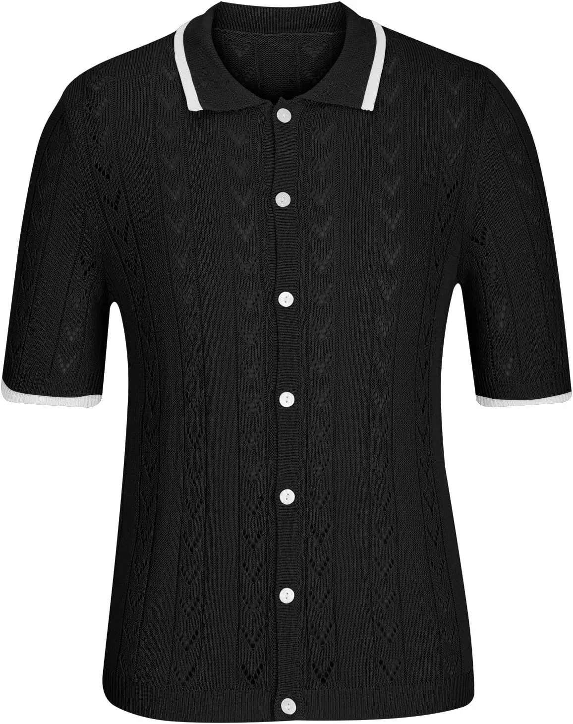 Muscularfit Vacation Shirts for Men Button Down Short Sleeve Casual Summer Beach T-Shirt Big and Tall Solid Collar Tee Tops
