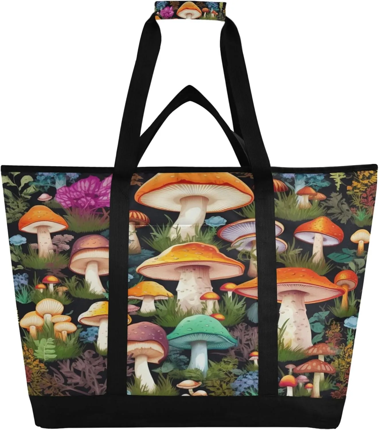 Mushroom Reusable Insulated Cooler Bag with Ice Pack Compartment - Large 51L Waterproof Thermal Grocery Tote for Picnic Beach Camping Lunch Storage