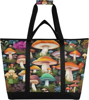 Mushroom Reusable Insulated Cooler Bag with Ice Pack Compartment - Large 51L Waterproof Thermal Grocery Tote for Picnic Beach Camping Lunch Storage
