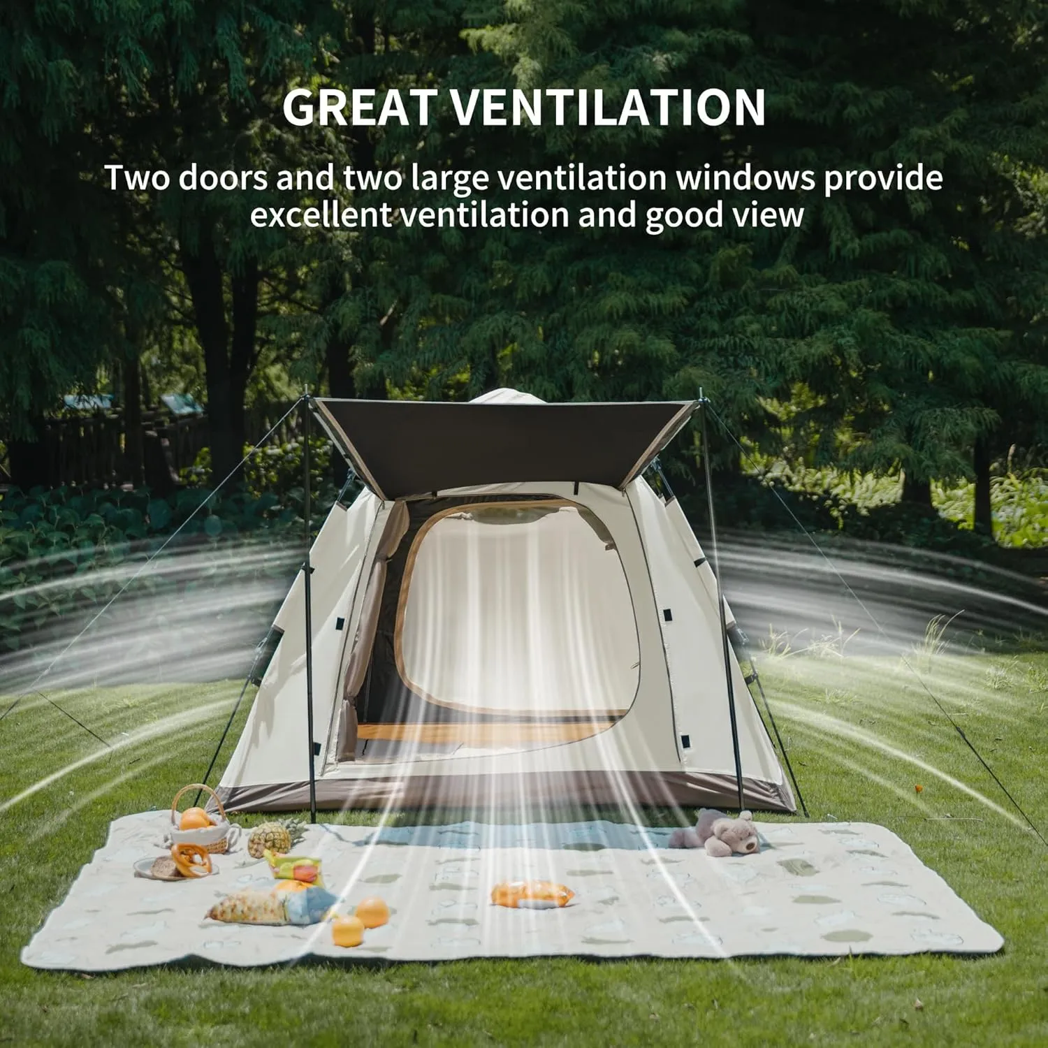 Naturehike Ango Camping Tent,3 Person 4 Person Instant Cabin Tent,Easy Setup Pop up Tents for Camping,3-4 People Family Camp Tent