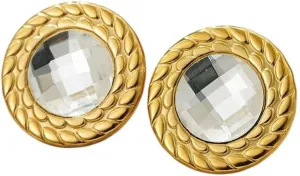 New 2026 Unisex Stainless Steel Textured Flat Round Stud Earrings For Women Gold Plated Rhinestone Sun Shape Ear Studs Waterproof Trend Jewelry Fashion Trendy Accessories Creative Gift And Men
