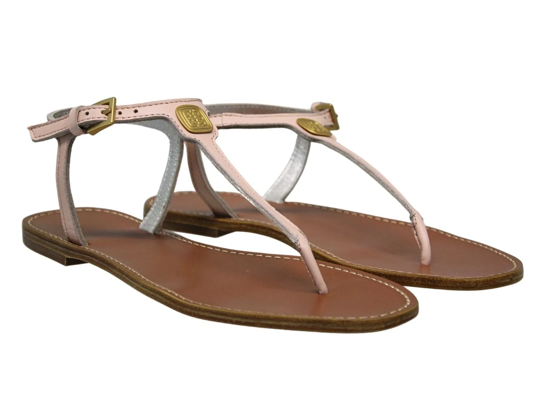 Nude leather flat sandals