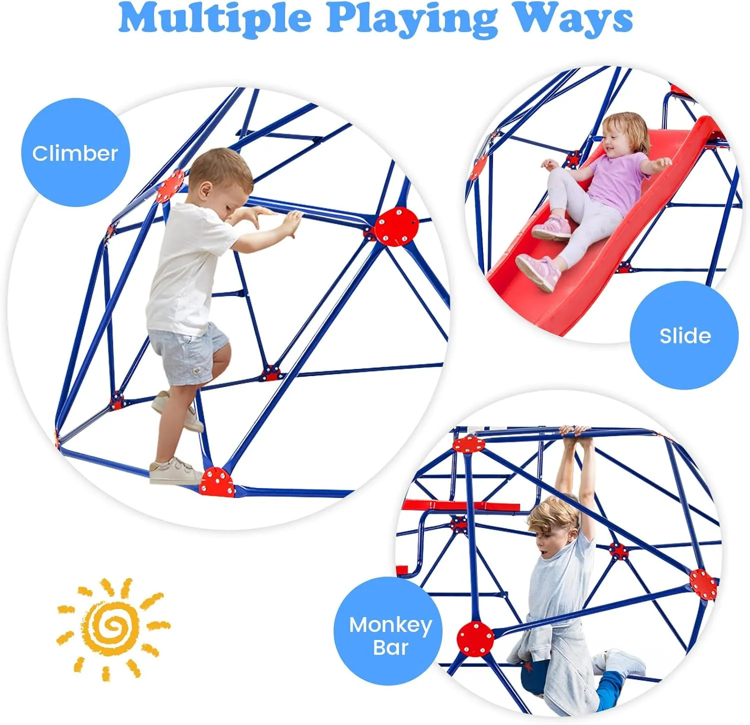 Olakids Climbing Dome with Slide, Kids Outdoor Jungle Gym Geometric Dome Climber, Steel Frame, 13.3FT Climb Structure Backyard Playground Center Equipment for Toddlers