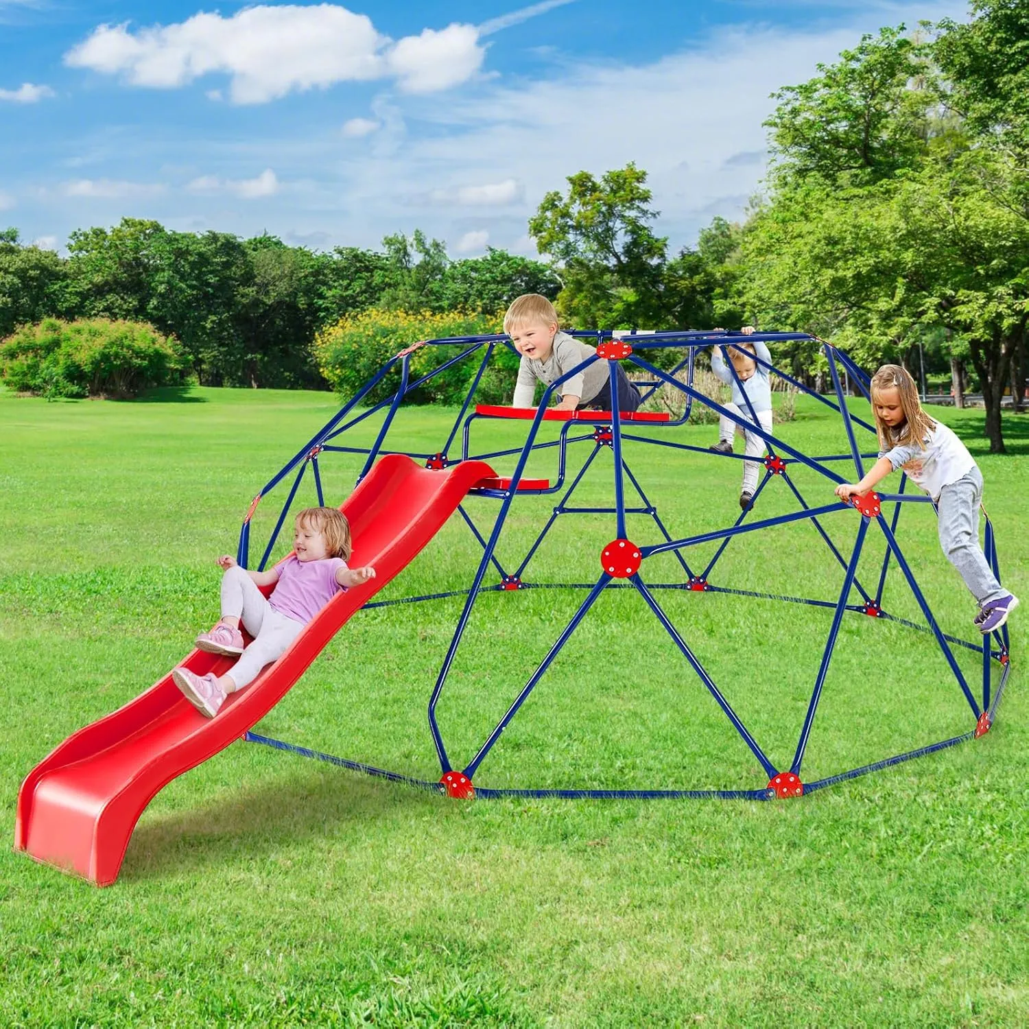 Olakids Climbing Dome with Slide, Kids Outdoor Jungle Gym Geometric Dome Climber, Steel Frame, 13.3FT Climb Structure Backyard Playground Center Equipment for Toddlers