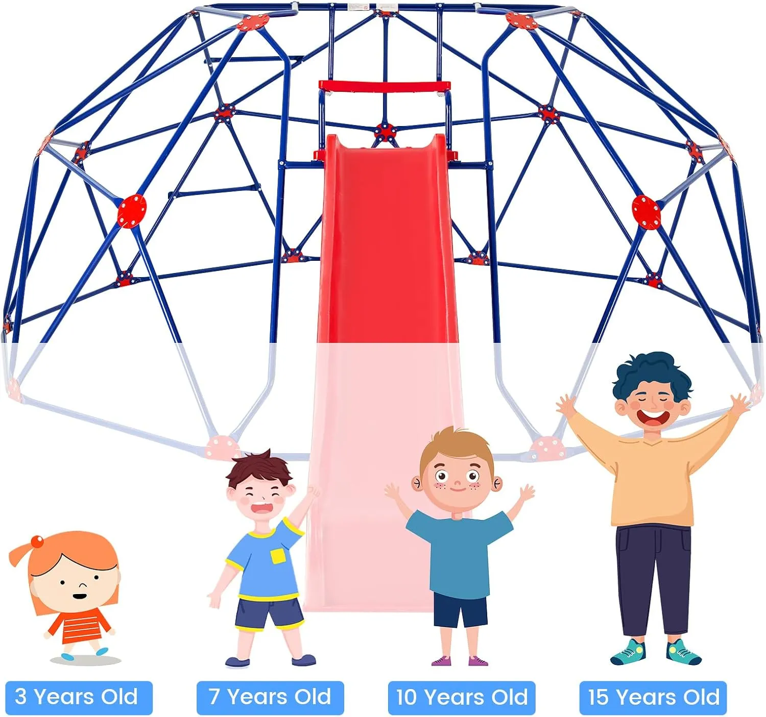 Olakids Climbing Dome with Slide, Kids Outdoor Jungle Gym Geometric Dome Climber, Steel Frame, 13.3FT Climb Structure Backyard Playground Center Equipment for Toddlers