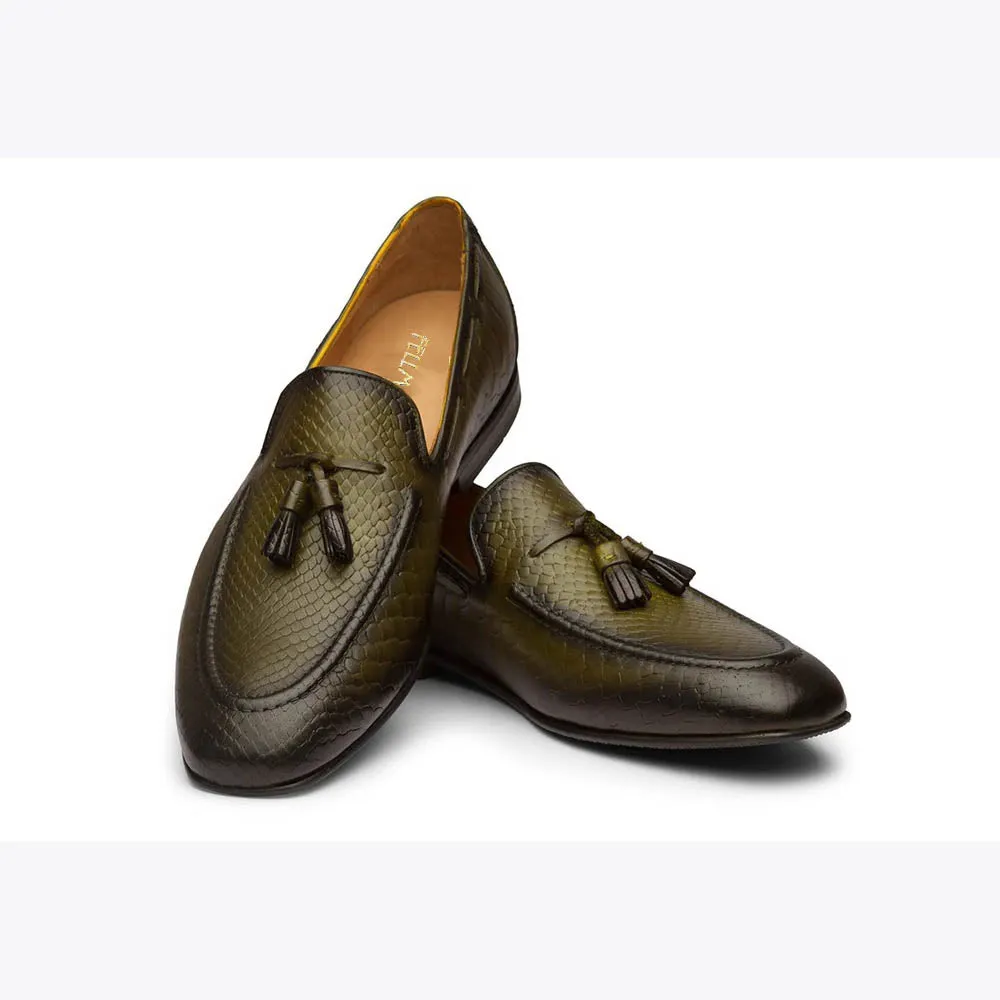 Olive Patina Croco Tassel Loafer