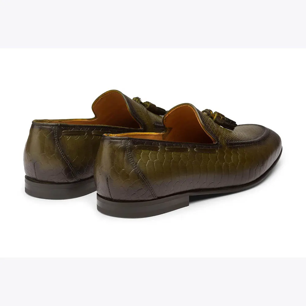 Olive Patina Croco Tassel Loafer