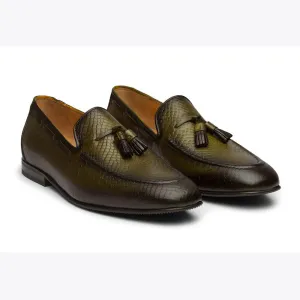 Olive Patina Croco Tassel Loafer
