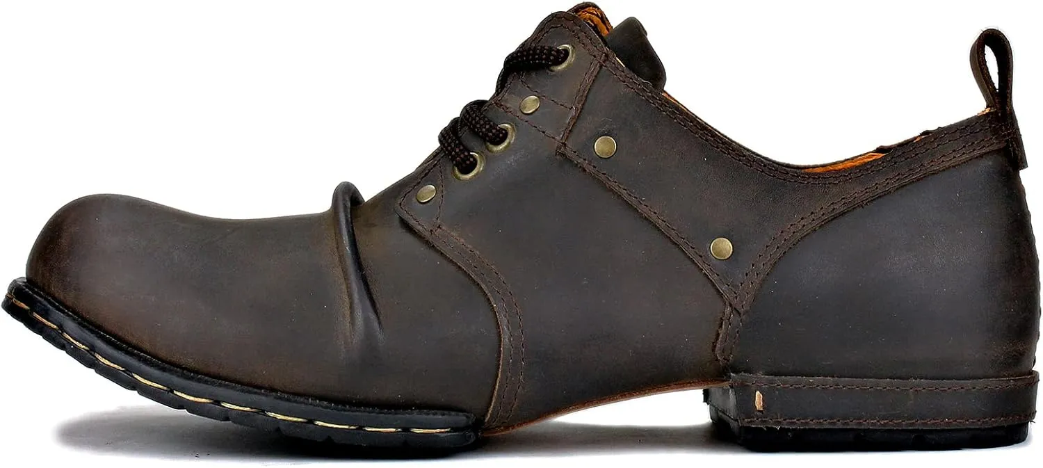 OSSTONE Moto Boots for Men Fashion lace-up Leather Chukka Boots Casual Shoes OS-6015-1-RED-BROWN-R