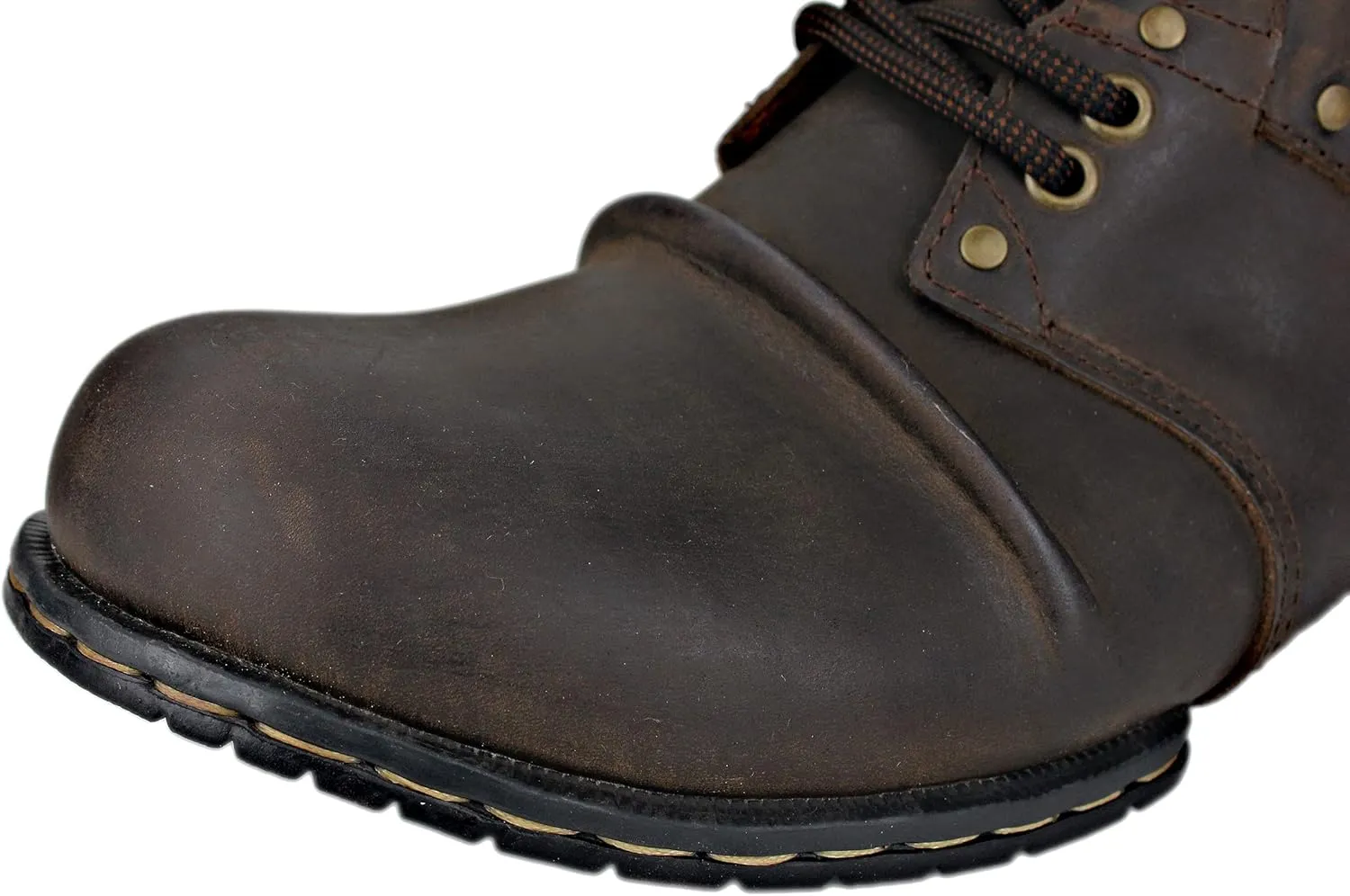 OSSTONE Moto Boots for Men Fashion lace-up Leather Chukka Boots Casual Shoes OS-6015-1-RED-BROWN-R