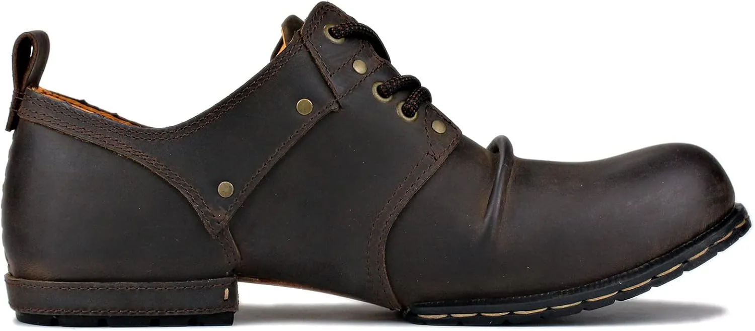 OSSTONE Moto Boots for Men Fashion lace-up Leather Chukka Boots Casual Shoes OS-6015-1-RED-BROWN-R