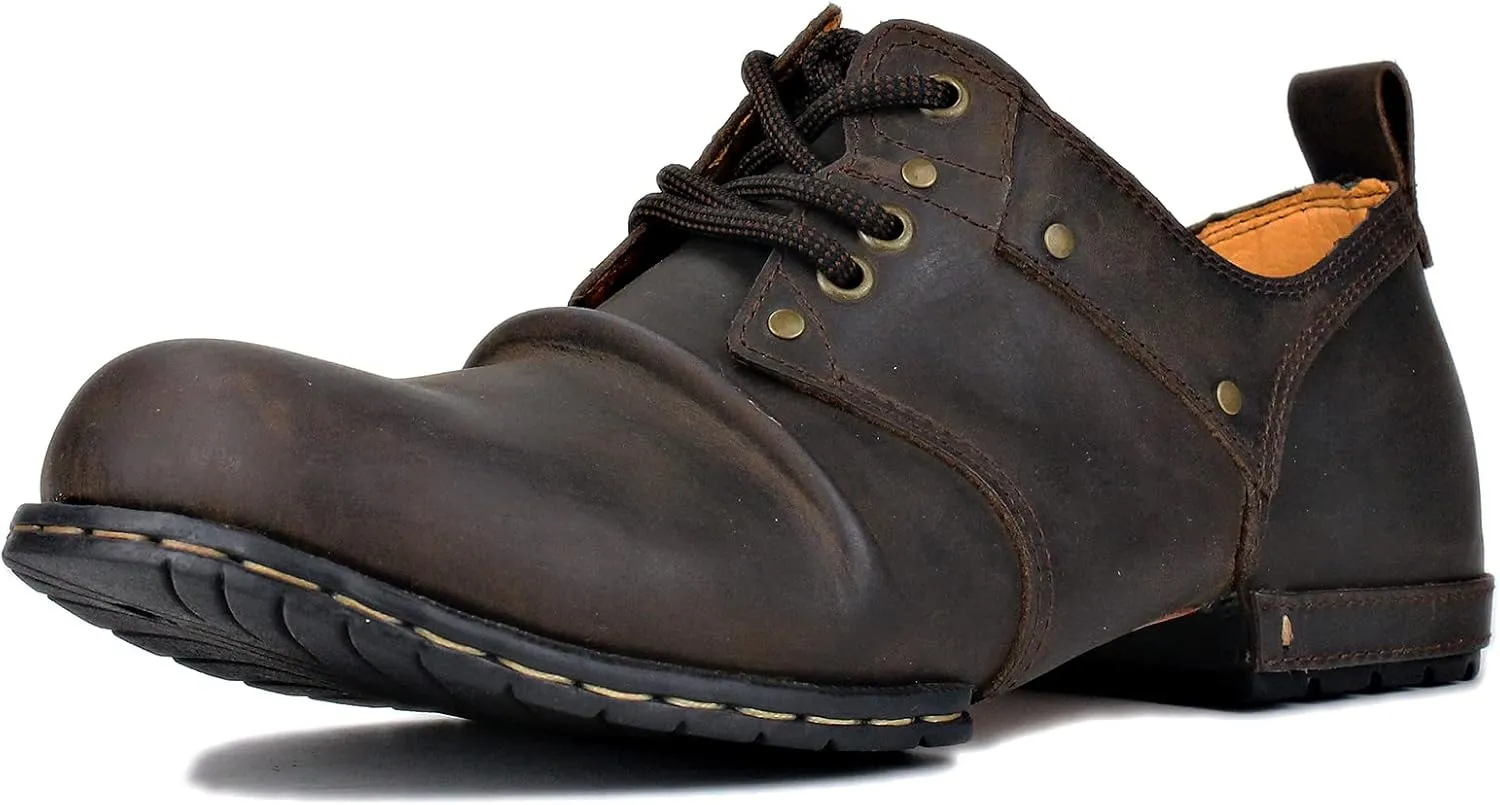 OSSTONE Moto Boots for Men Fashion lace-up Leather Chukka Boots Casual Shoes OS-6015-1-RED-BROWN-R