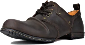 OSSTONE Moto Boots for Men Fashion lace-up Leather Chukka Boots Casual Shoes OS-6015-1-RED-BROWN-R