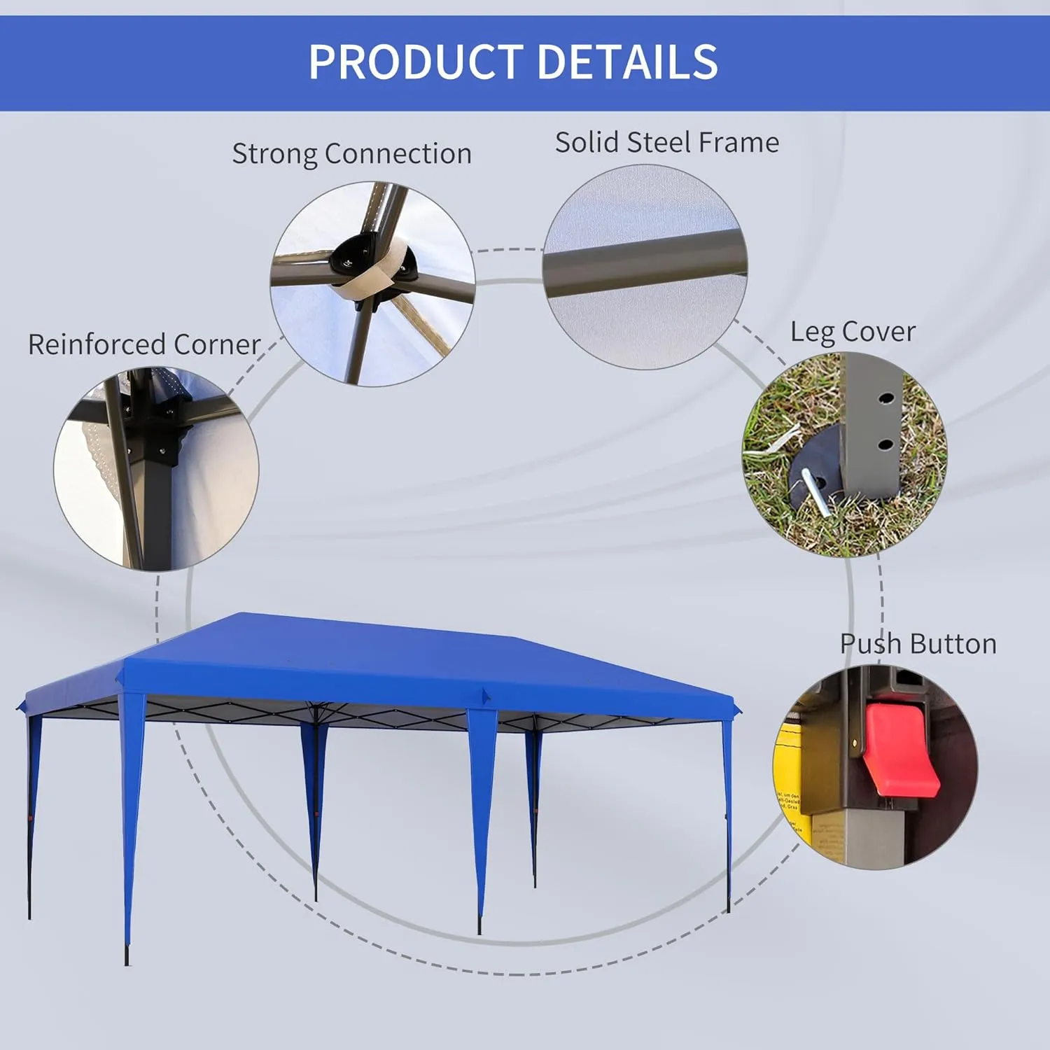 Outsunny 10' x 20' Pop Up Canopy Tent, Upgraded Heavy Duty Tents for Parties, Outdoor Instant Gazebo Sun Shade Shelter with Carry Bag, for Catering, Events, Wedding, Backyard BBQ, Blue