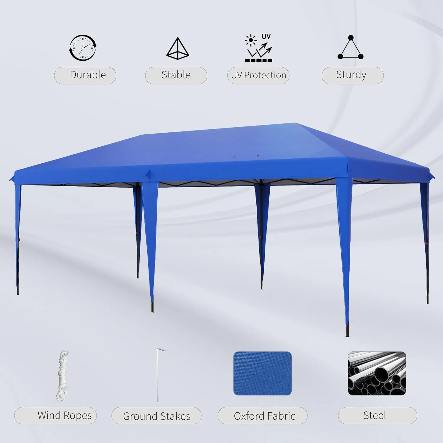 Outsunny 10' x 20' Pop Up Canopy Tent, Upgraded Heavy Duty Tents for Parties, Outdoor Instant Gazebo Sun Shade Shelter with Carry Bag, for Catering, Events, Wedding, Backyard BBQ, Blue