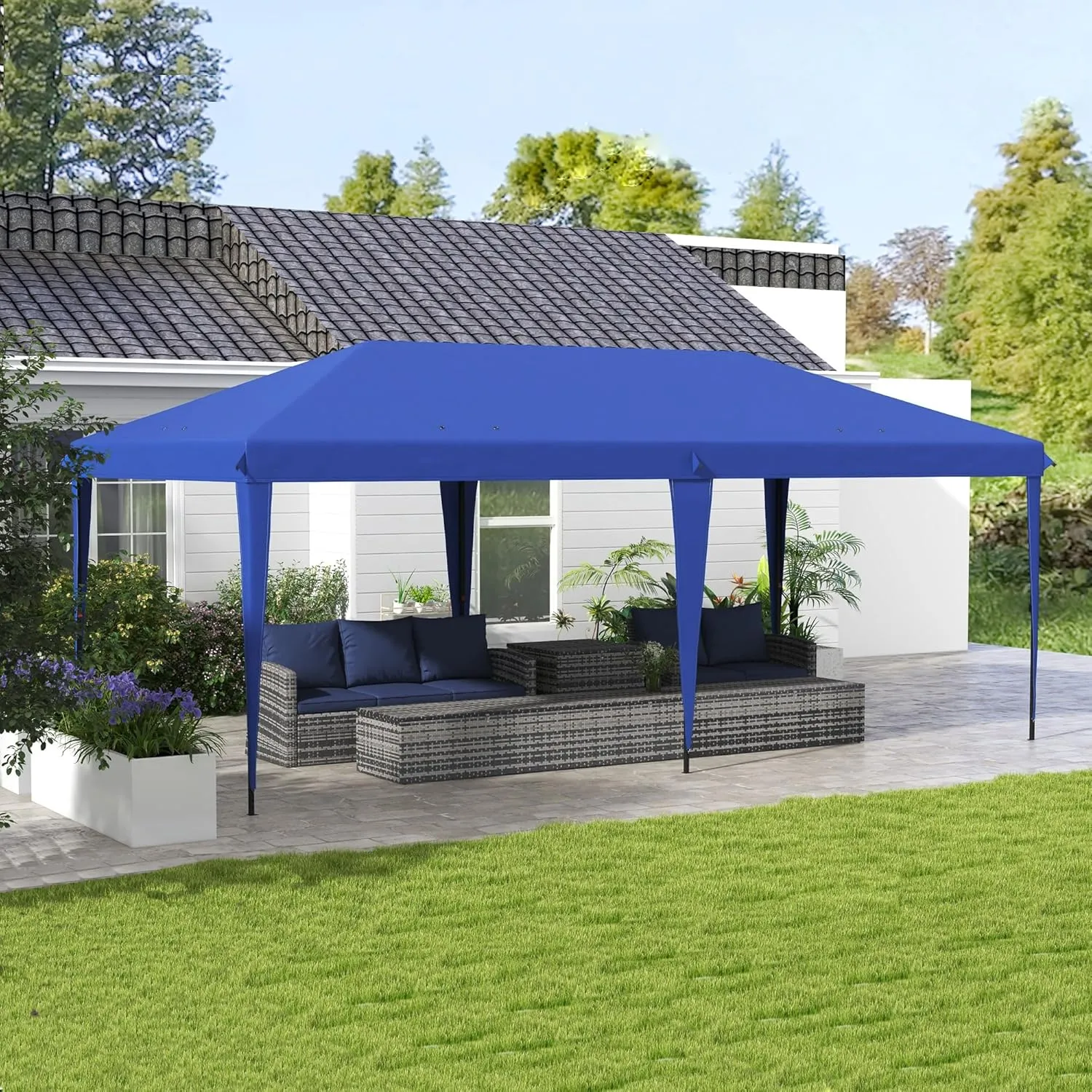 Outsunny 10' x 20' Pop Up Canopy Tent, Upgraded Heavy Duty Tents for Parties, Outdoor Instant Gazebo Sun Shade Shelter with Carry Bag, for Catering, Events, Wedding, Backyard BBQ, Blue