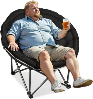 Oversized Camping Moon Chair, Outdoor Padded Saucer Folding Round Chair with Cup Holder Cooler Bag Supports up to 400 lbs for Beach Hiking Fishing Picnic Lawn