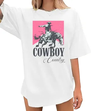 Oversized Western Graphic Shirt Women: Cowboys Country Music Shirt Casual Rodeo Howdy Tee Top